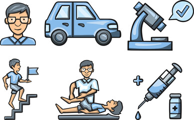 Icon Set Medical Rehabilitation Human Recovery, Hand Drawn Vector