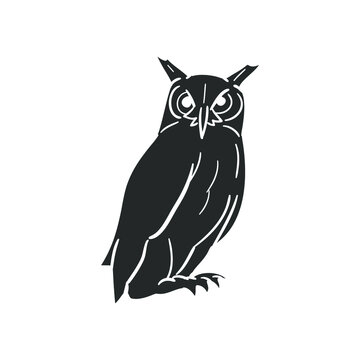 Owl Icon Silhouette Illustration. Animal Bird Hunter Vector Graphic Pictogram Symbol Clip Art. Doodle Sketch Black Sign.