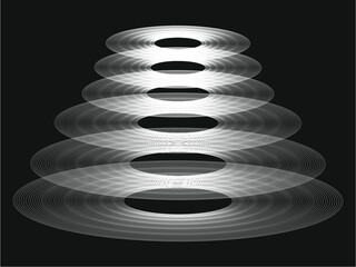 Grafika przedstawiająca obiekt  formie czterech owalnych obiektów o różnych rozmiarach umieszczonych w jednej lini w pionie. - obrazy, fototapety, plakaty