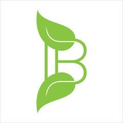 Creative Green Letter B Logo Vector. Leaf Letter  B Logo Design Vector Template