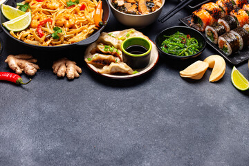 Asian food. Chinese, Japanese and Thai cuisine