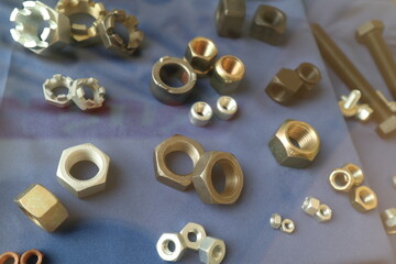 lots of various nut on the green background design for exhibition decoration concept 