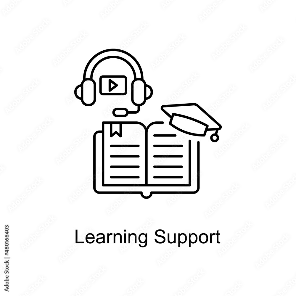 Poster learning support vector outline icon design illustration. educational technology symbol on white bac