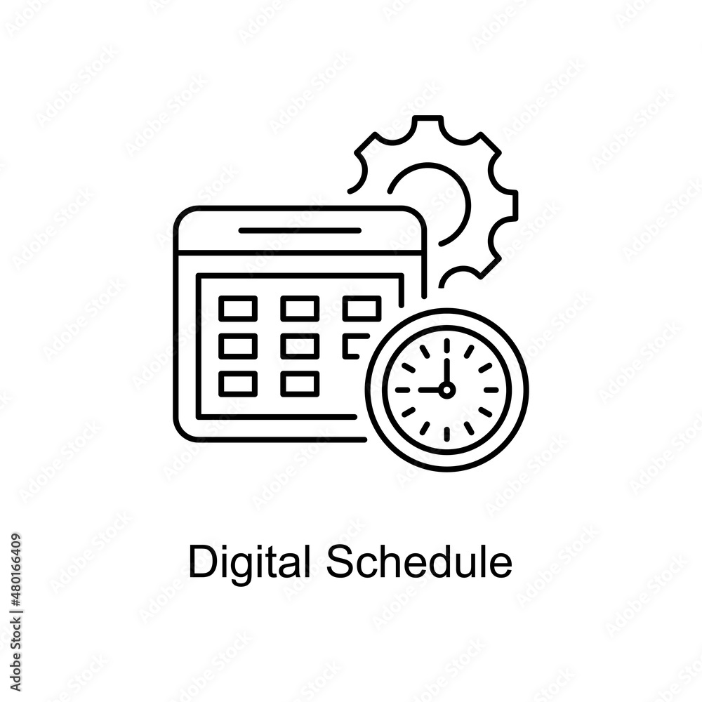 Poster digital schedule vector outline icon design illustration. educational technology symbol on white bac