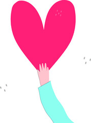 Love and compassion hand-drawn vector illustration. A hand holding a heart isolated on a white background. Valentine's Day, a symbol of a romantic holiday. Charitable activities.