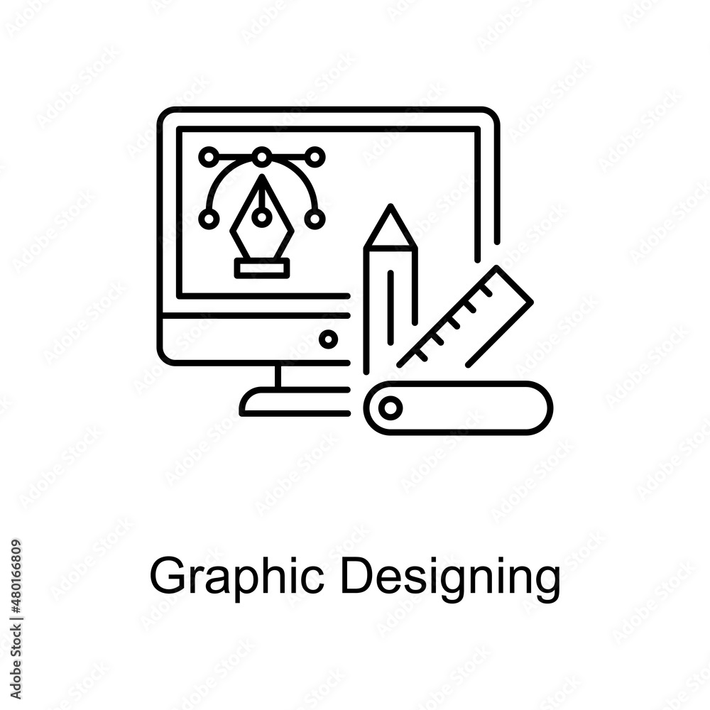 Poster graphic designing vector outline icon design illustration. educational technology symbol on white ba
