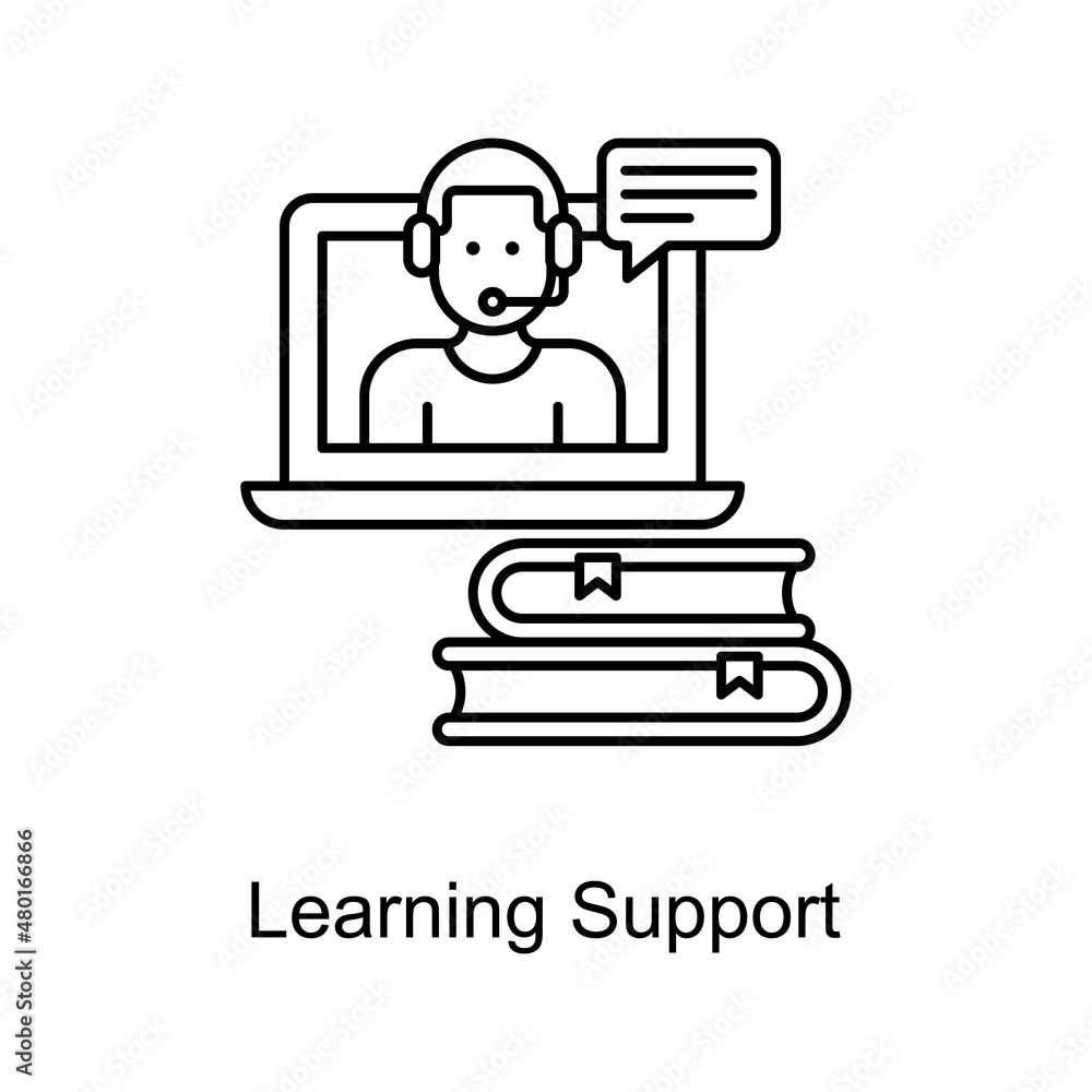 Poster learning support vector outline icon design illustration. educational technology symbol on white bac