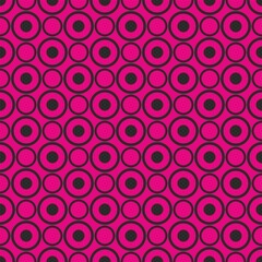Fototapeta na wymiar Seamless vector pattern with black polka dots on a pink background. For cards, albums, backgrounds, arts, crafts, fabrics, decorating or scrapbooks