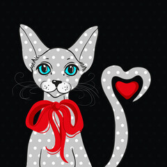 Valentines day, greeting card with cat character