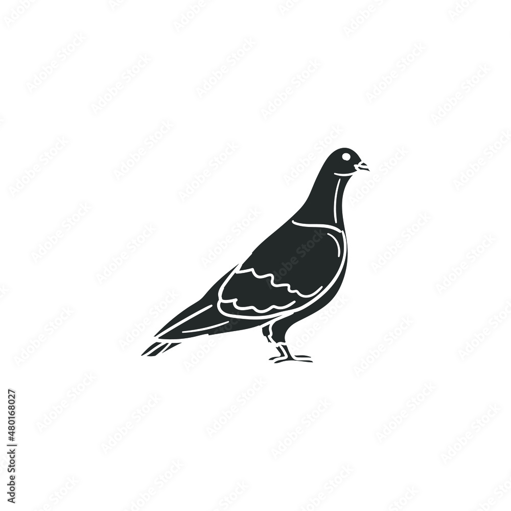 Wall mural Pidgeon Icon Silhouette Illustration. Bird Dove Urban Vector Graphic Pictogram Symbol Clip Art. Doodle Sketch Black Sign.