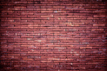 Fototapeta na wymiar Old vintage retro style red color bricks wall for abstract brick background and texture.