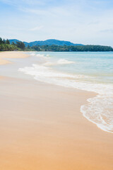 Blue sea waves and sky clean beach. 
