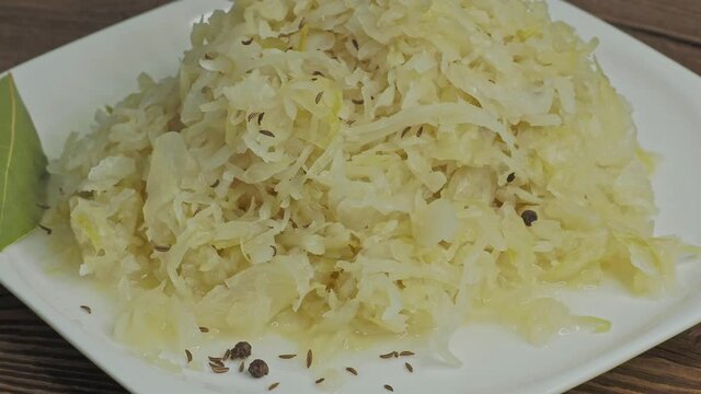 Fermented cabbage. Vegan food. Sauerkraut. Healthy eating concept