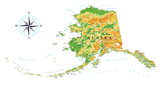 Alaska highly detailed physical map