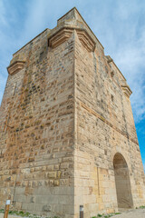 Fototapeta na wymiar The Carbonnière tower is a watchtower built at the end of the thirteenth century to protect the fortified town of Aigues-Mortes,in the French department of Gard in the Occitanie region. 