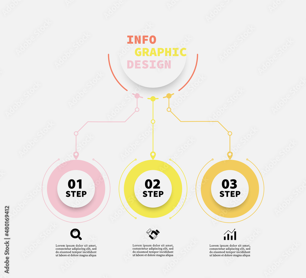 Poster timeline business infographic circle with three steps. template circle vector design icon for 3 poin