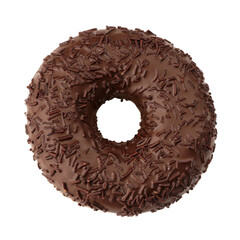 Chocolate-covered donut isolated on a white background top view.