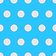 Food Plate Seamless Pattern On A Blue Background. Kitchen Theme Vector Illustration