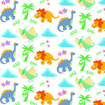 cute dinosaur vector seamless pattern wallpaper design © Sandi