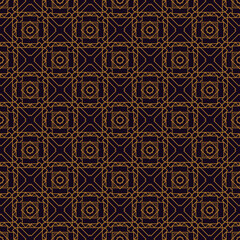 Seamless art deco texture located on a dark purple background. Geometric seamless pattern in Art Deco style.