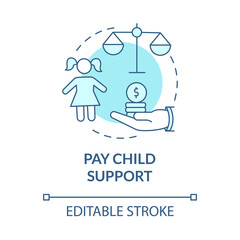 Pay child support turquoise concept icon. Parents responsibility. Divorce abstract idea thin line illustration. Isolated outline drawing. Editable stroke. Roboto-Medium, Myriad Pro-Bold fonts used
