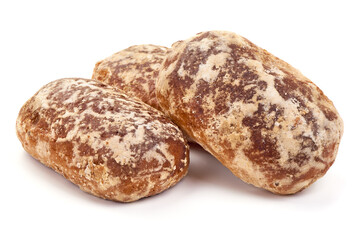 Baked gingerbread biscuits, isolated on white background.