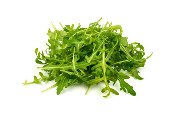 Fresh arugula, ruccola leaves, isolated on white background.