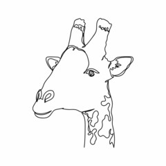 Continuous one simple single abstract line drawing of giraffe s face icon in silhouette on a white background. Linear stylized.