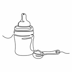 Continuous one simple single abstract line drawing of milk formula dairy free icon in silhouette on a white background. Linear stylized.
