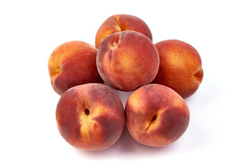 Fresh peaches, isolated on white background.