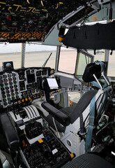 Right view of a cargo transport plane cockpit