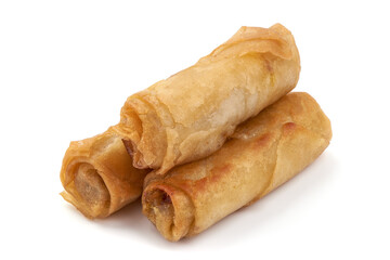 Spring rolls, Chinese cuisine, isolated on white background.