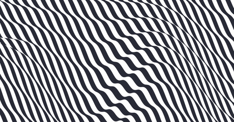 Black and white design. Pattern with optical illusion. Abstract striped background. Vector illustration.