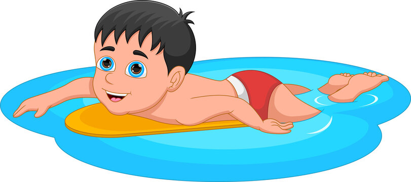 boy swimming cartoon on white background
