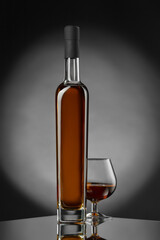 Whiskey, cognac, brandy, bourbon, rum, scotch. Strong alcohol drink close-up..
