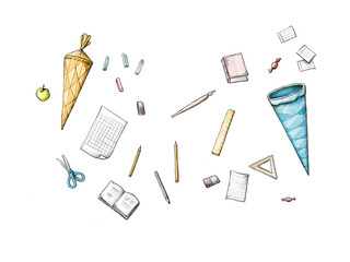 Verschiedene Schulsachen für den Schulstart