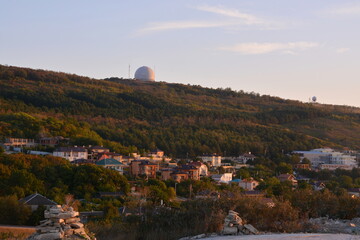 Modern southern village at sunset.