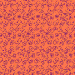 Seamless cute pattern with dinosurus and flowers