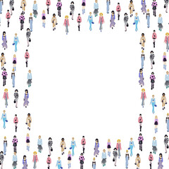 Women in trendy clothes. Fashion vector square frame