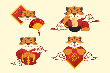 Set of Tiger Chinese New Year Stickers 