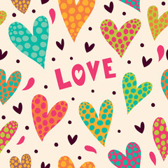 I love. Seamless ornament with bright hearts.