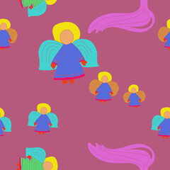 Seamless stylized   colored  angel. Hand drawn.