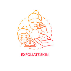 Exfoliate skin red gradient concept icon. Beauty and health procedure. Skincare routine tip abstract idea thin line illustration. Isolated outline drawing. Roboto-Medium, Myriad Pro-Bold fonts used