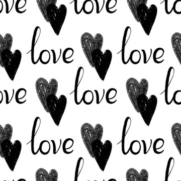 Fototapeta Stylish graphic seamless pattern with hearts and the inscriptions love
