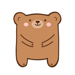 Cute cartoon brown bear with outline. Adorable kawaii animal for nursery, kids room, or newborn invitation template