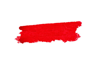 Red lipstick smudged on white background with copy space