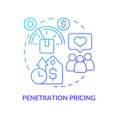 Penetration pricing blue gradient concept icon. Offering discounted price for new product abstract idea thin line illustration. Isolated outline drawing. Roboto-Medium, Myriad Pro-Bold fonts used