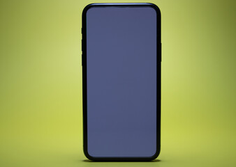 smart phone on yellow background with copy space