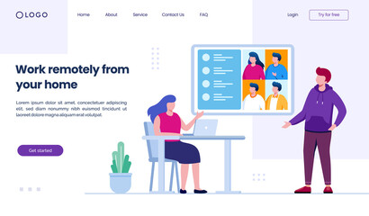 Work remotely from your home landing page website illustration flat vector template