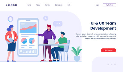 Web design, ui ux and programmer with computer, software development, flat illustration vector